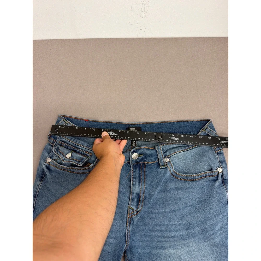 True Religion Rocco Relaxed Skinny Denim Shorts Mens 38 Blue Medium Wash Stretch
